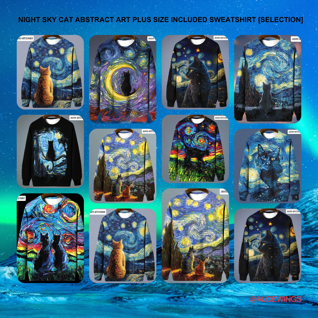 Night Sky Cat Abstract Art Plus Size Included Sweatshirt [SELECTION]