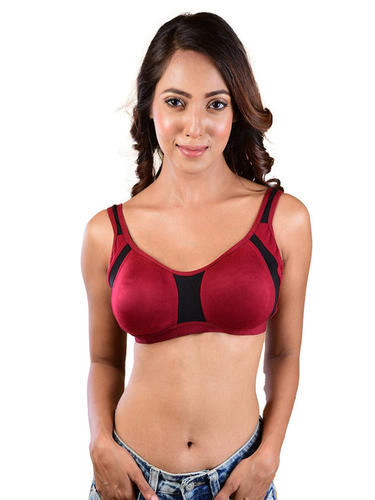 Sports Bra For Women-Maroon & Black (Size-M)