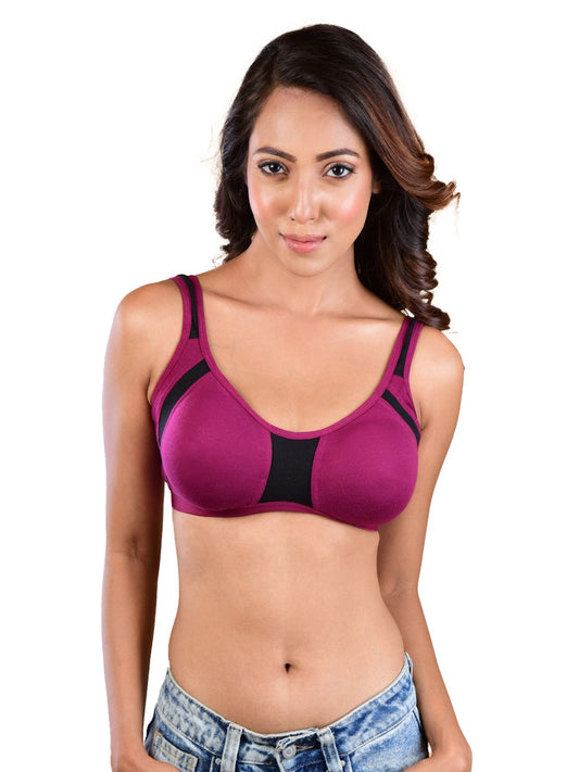 Sports Bra For Women-Purple & Black (Size-M)