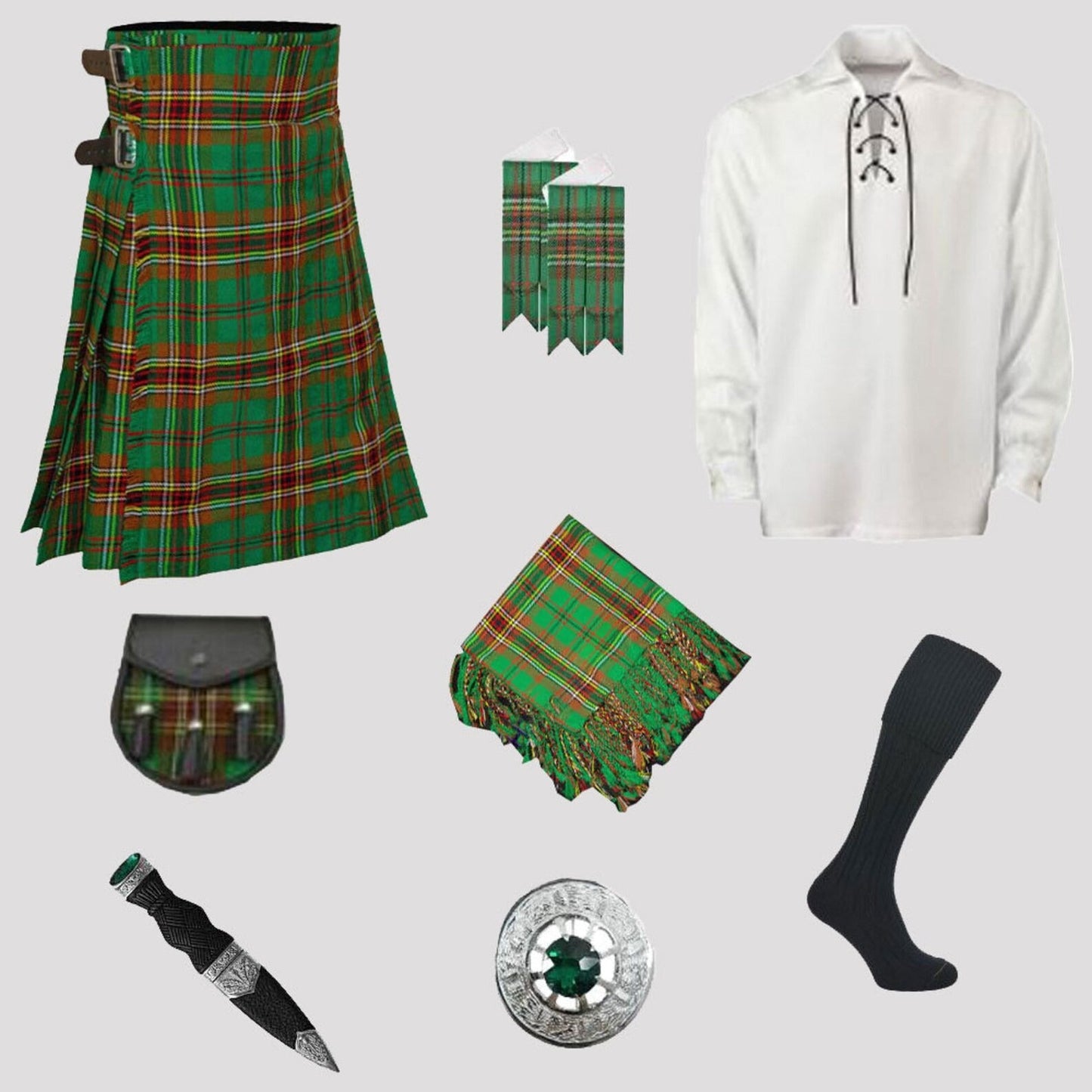 Men's Complete Tara Murphy Tartan Kilt Outfit – 8 Piece Traditional Scottish Highland Dress Set