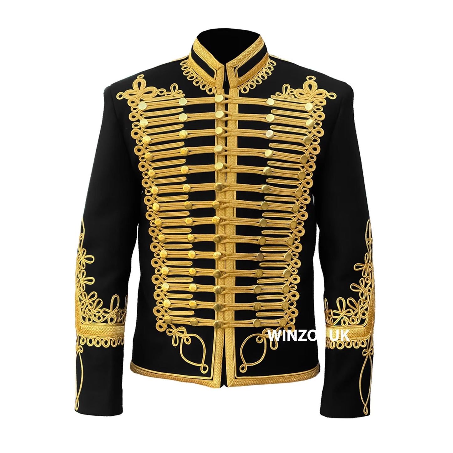 Men’s Custom Napoleonic Hussar Military Wedding Jacket – Gold-Braided Wool Tunic