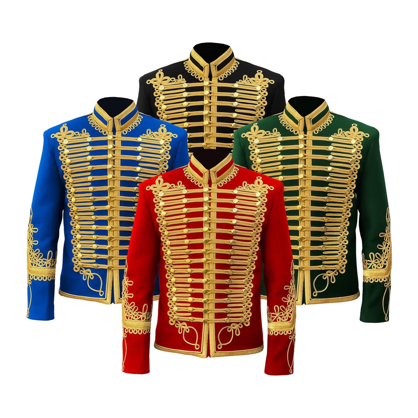Men’s Custom Napoleonic Hussar Military Wedding Jacket – Gold-Braided Wool Tunic