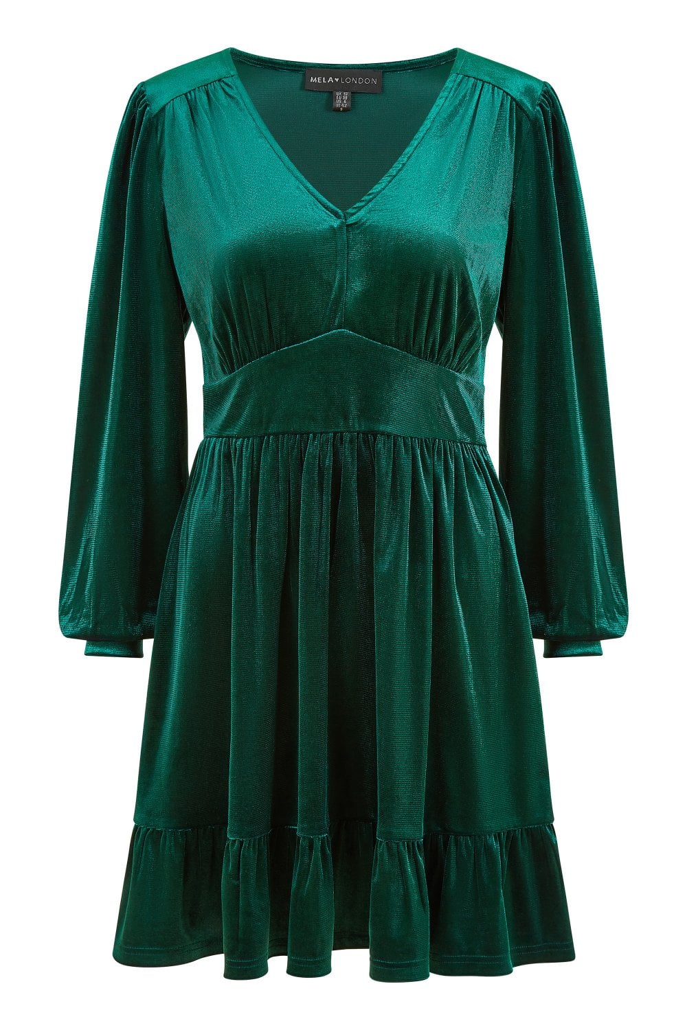 Mela Green Velvet Long Sleeve Skater Dress