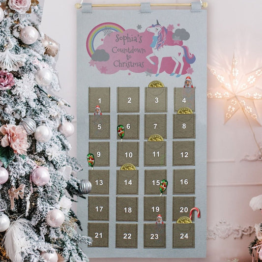 Personalised Christmas Unicorn 2026 Advent Calendar In Silver Grey