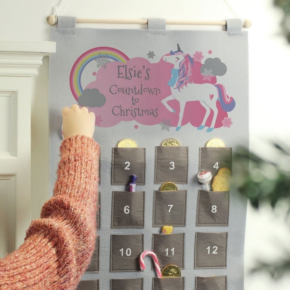 Personalised Christmas Unicorn 2026 Advent Calendar In Silver Grey