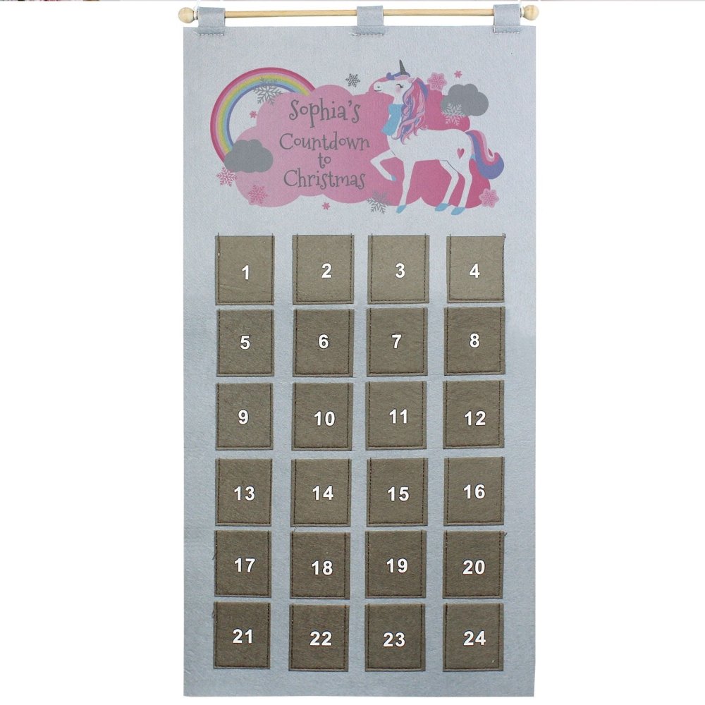 Personalised Christmas Unicorn 2026 Advent Calendar In Silver Grey