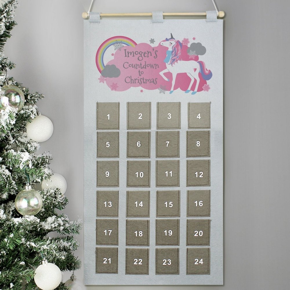 Personalised Christmas Unicorn 2026 Advent Calendar In Silver Grey