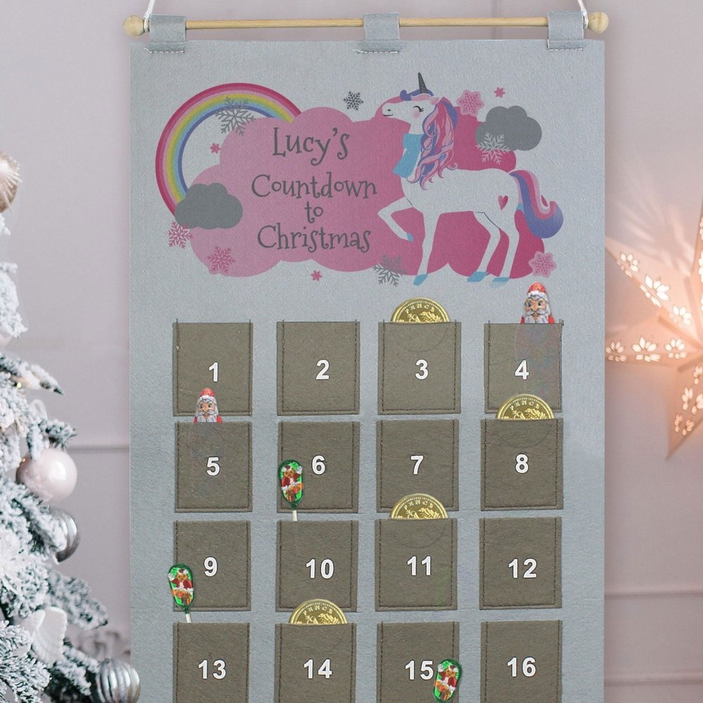 Personalised Christmas Unicorn 2026 Advent Calendar In Silver Grey