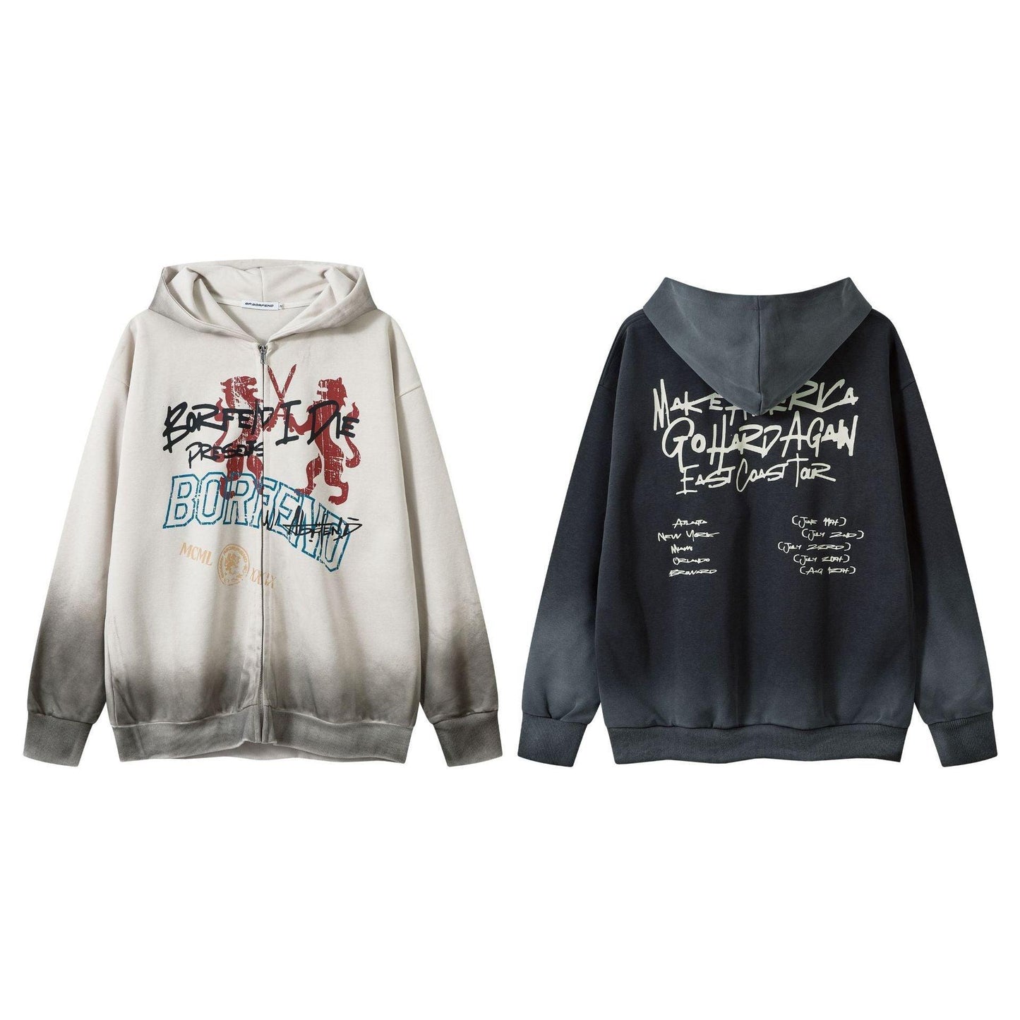 Retro Graffiti Zipper Hoodie – Trendy Fit