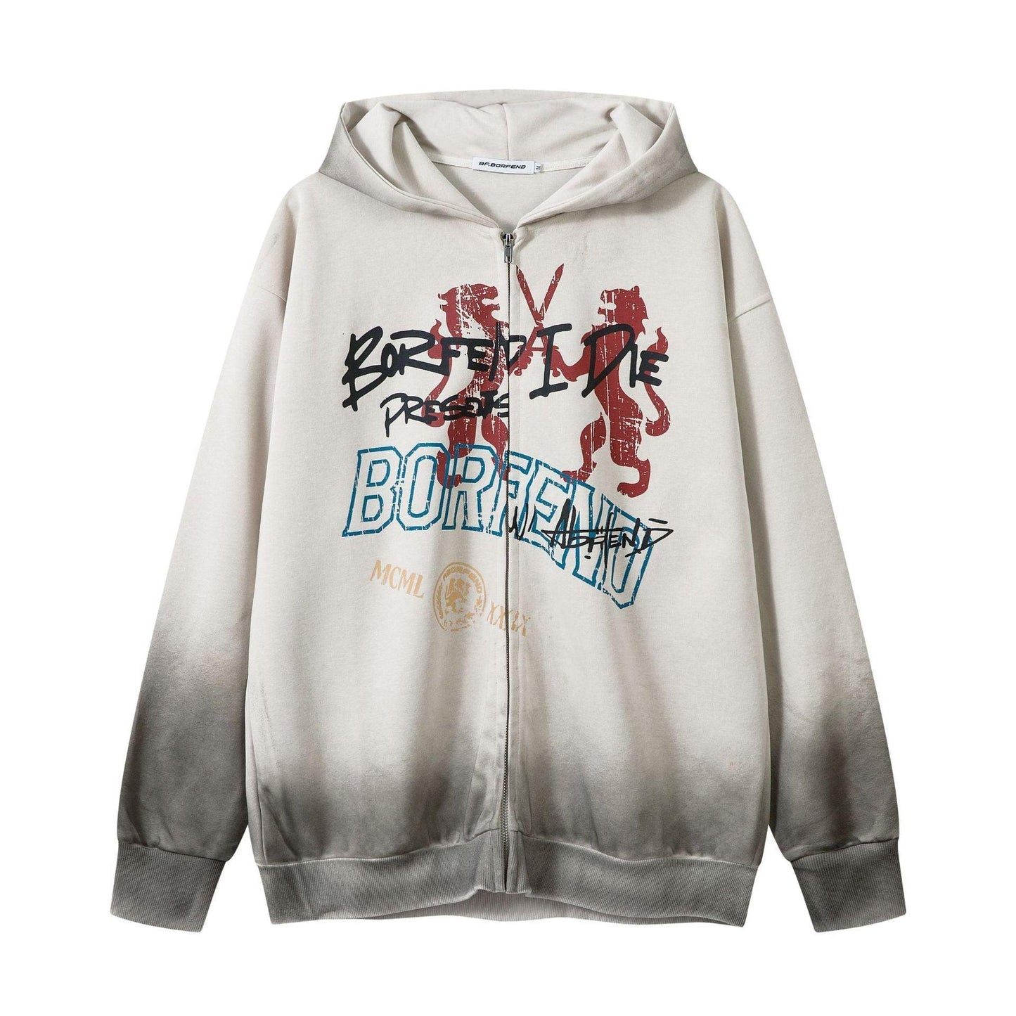 Retro Graffiti Zipper Hoodie – Trendy Fit