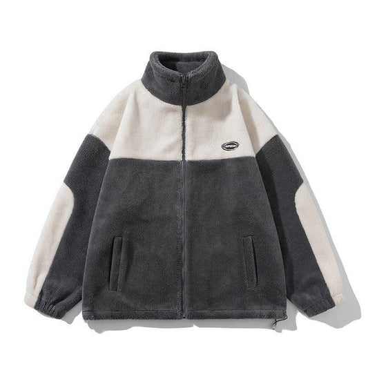 Retro Plaid Lambswool Turtleneck Jacket – Warm Unisex Fashion in Black and Gray