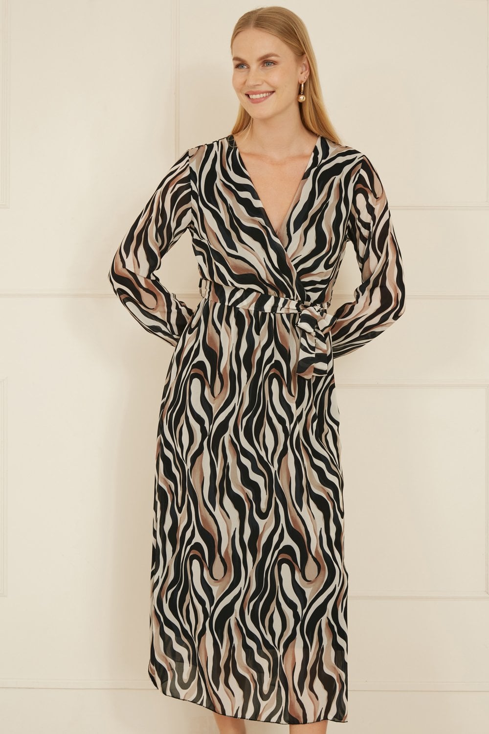 Yumi Brown Animal Swirl Midi Wrap Dress